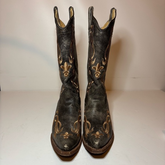 Tanner Mark Women’s Cowboy Boots Fleur-De-Lis Embroidered Crackle Sz 8 Made USA - Picture 6 of 10